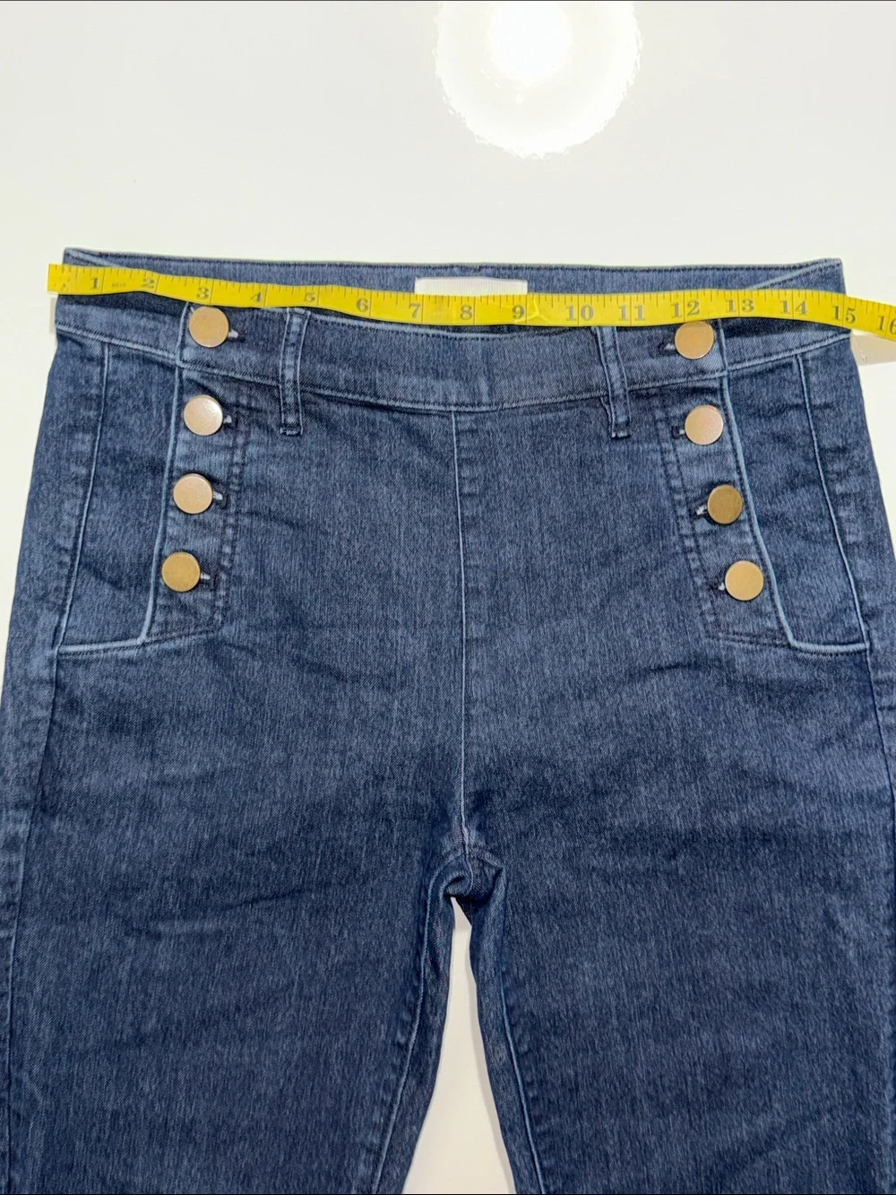 LOFT Dark Indigo High-Rise Skinny Jeans with Gold Accent Buttons Size 27/4